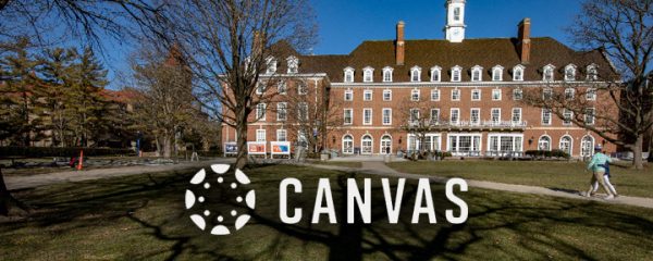Photo of the union during a winter day with the Canvas logo on the bottom
