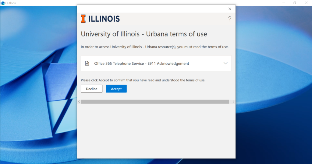 E911 acknowledgement screenshot