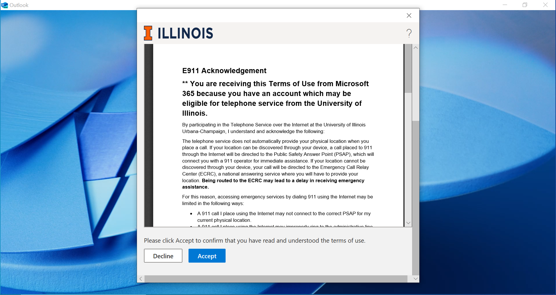 E911 acknowledgment screenshot 2