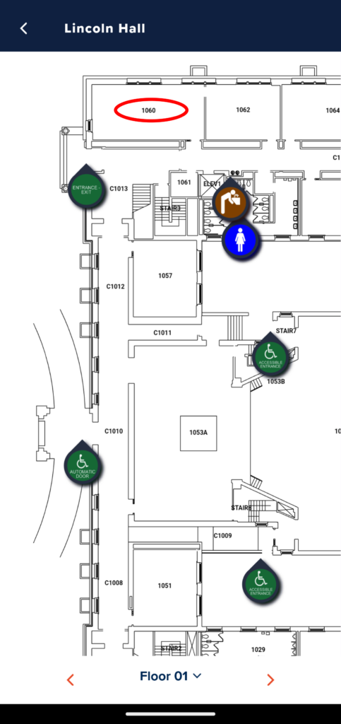 Once you click on a floor, a map will automatically load and show you all the amenities of the floor in the building you chose