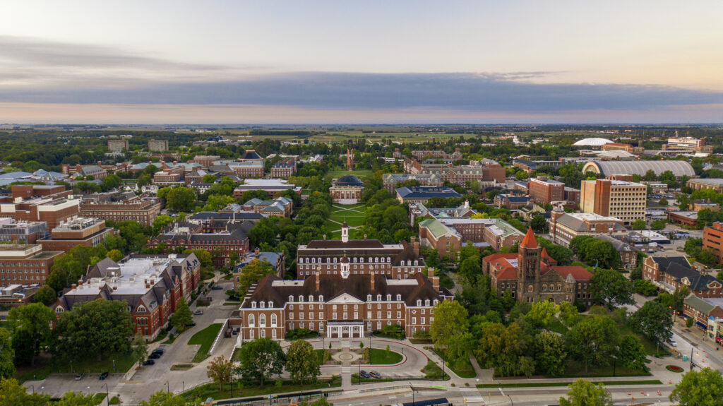An aerial shot of the University of Illinois campus