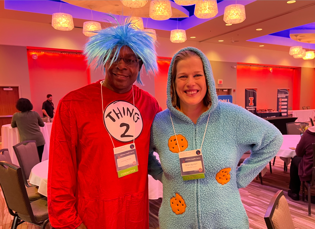 Ginger and Lorenzo Kindle in costumes for fall IT Pro Forum
