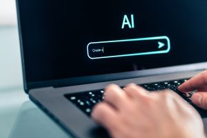 Hands typing into an AI chat